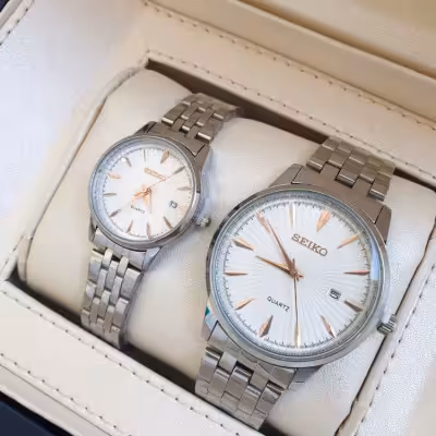 ساعت ست سیکو بند استیل روزشمار seiko