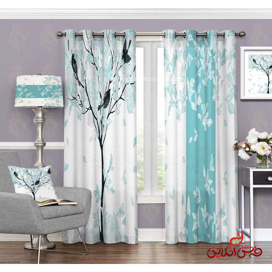 پرده طرح درخت زمستانی و پرنده کد 3392