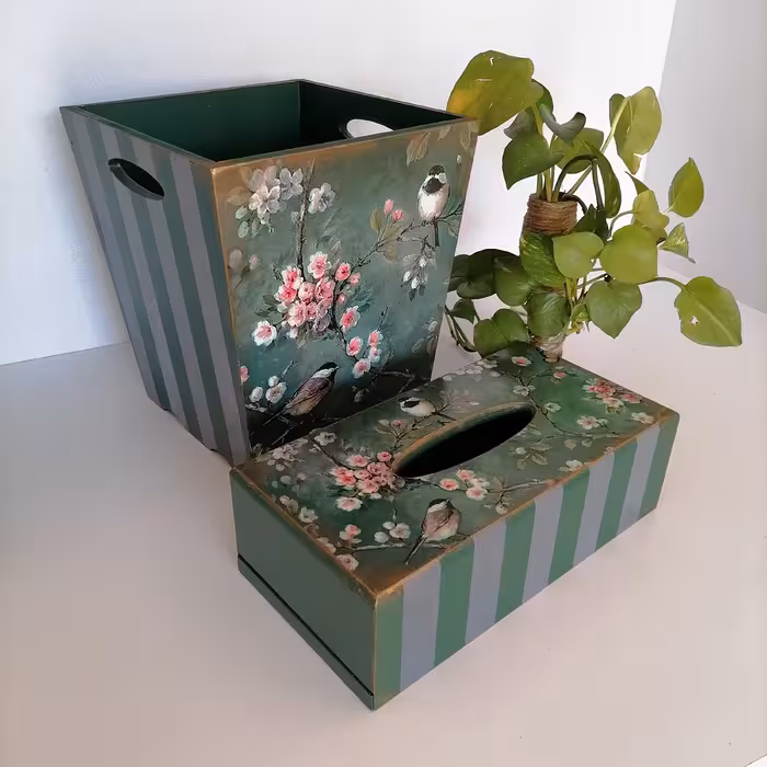 سطل و جادستمال کاغذی سبز و طوسی