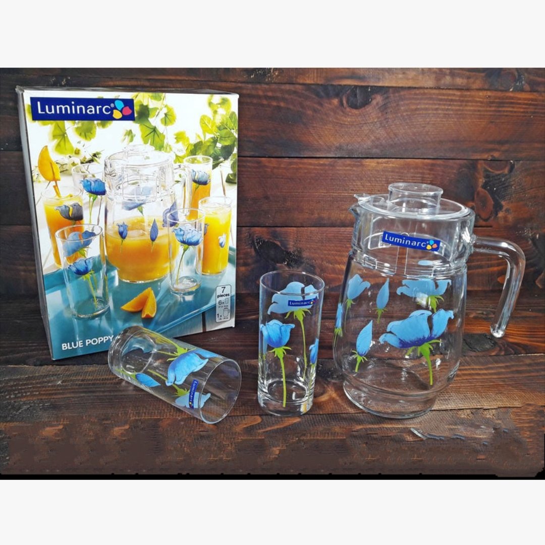 پارچ و لیوان گلدار لومینارک مدل پوپی آبی BLUE POPPY