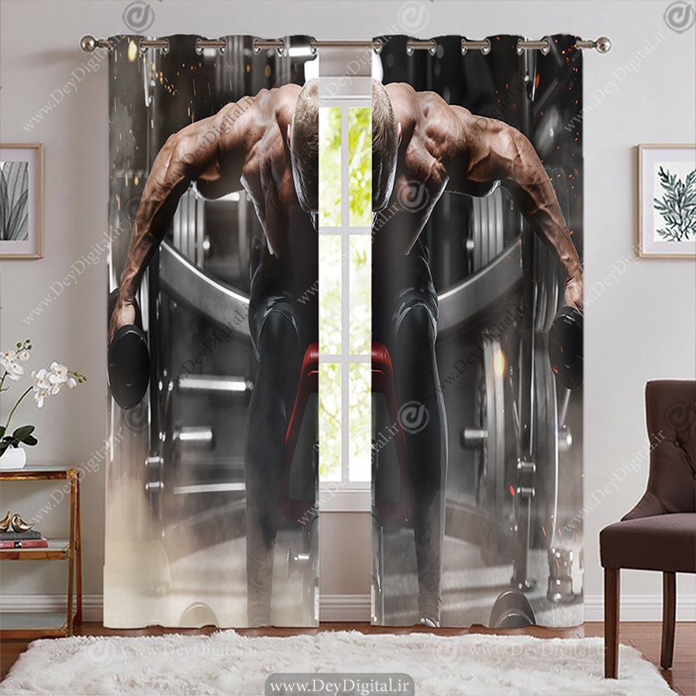 پرده پانچ طرح عضلات کمر ورزشکار با تم تیره BA-7846-s