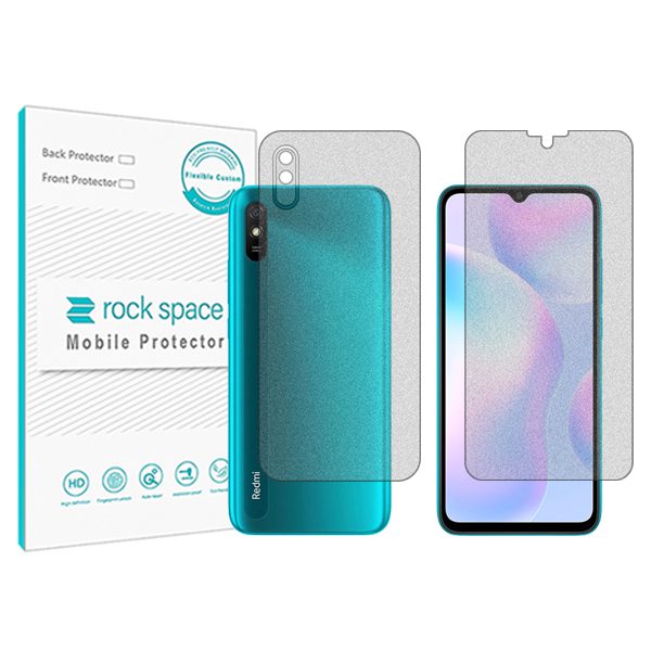 گلس صفحه نمایش و پشت گوشی شیائومی Redmi 9At مدل نانو هیدروژل گیمینگ برند راک اسپیس کدSS