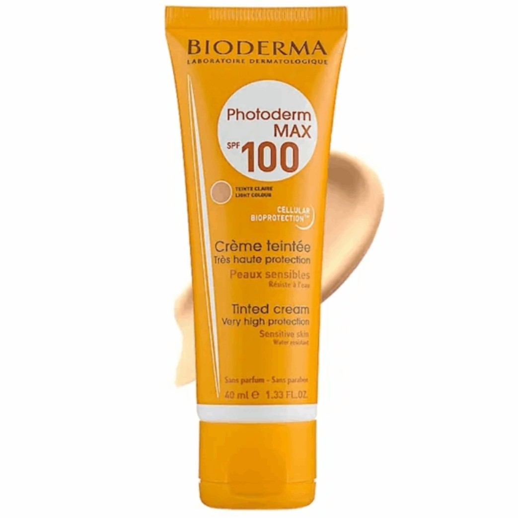 ضدآفتاب بایودرما حاوی spf 100 فرانسوی ضد آفتاب بیودرما bioderma senstive محافظ پوست ضدافتاب کرمپودر رنگ بژ متوسط