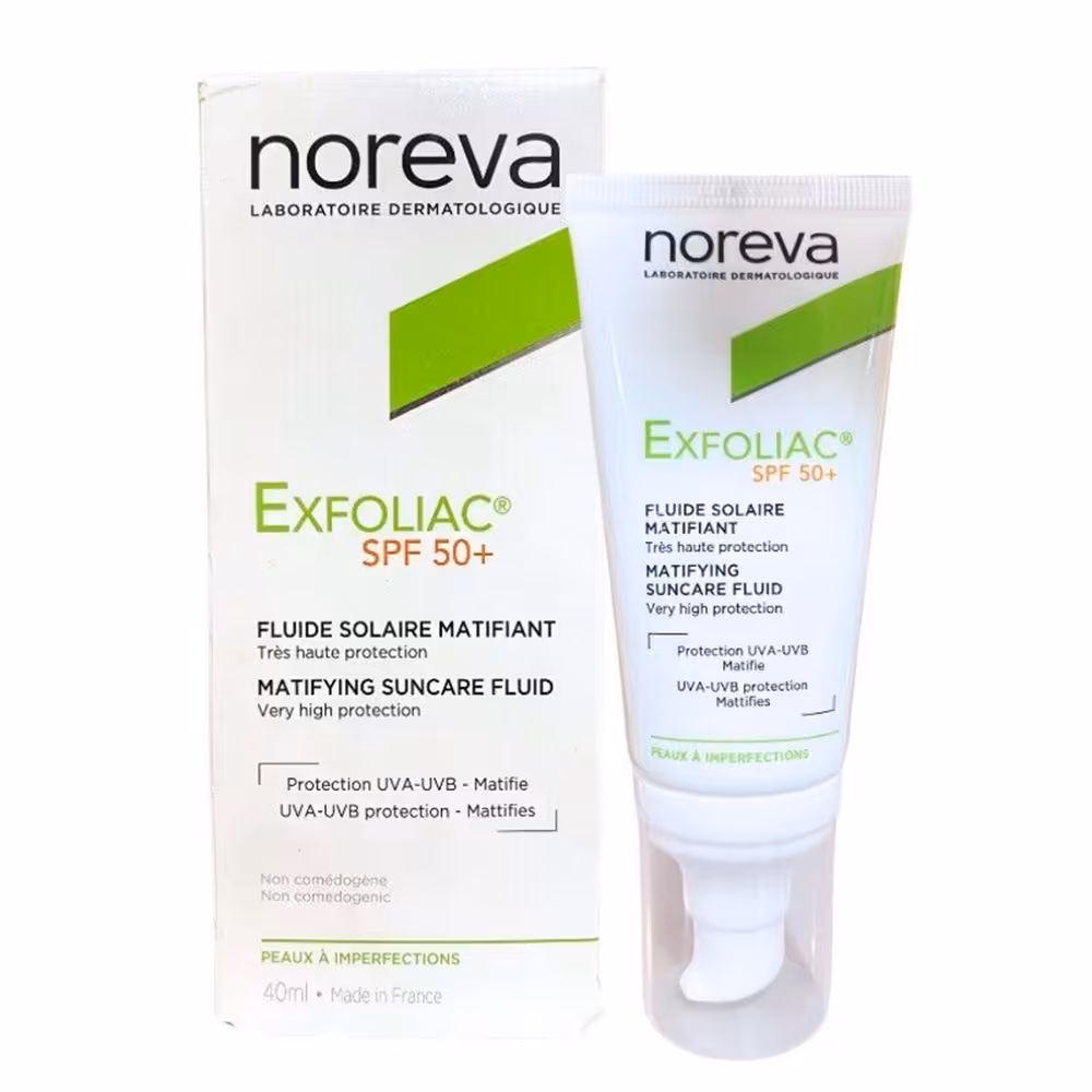 کرم ضد آفتاب مات کننده اکسفولیاک نوروا Noreva Exfoliac Matifying Suncare Fluid SPF50 • خوش آرا