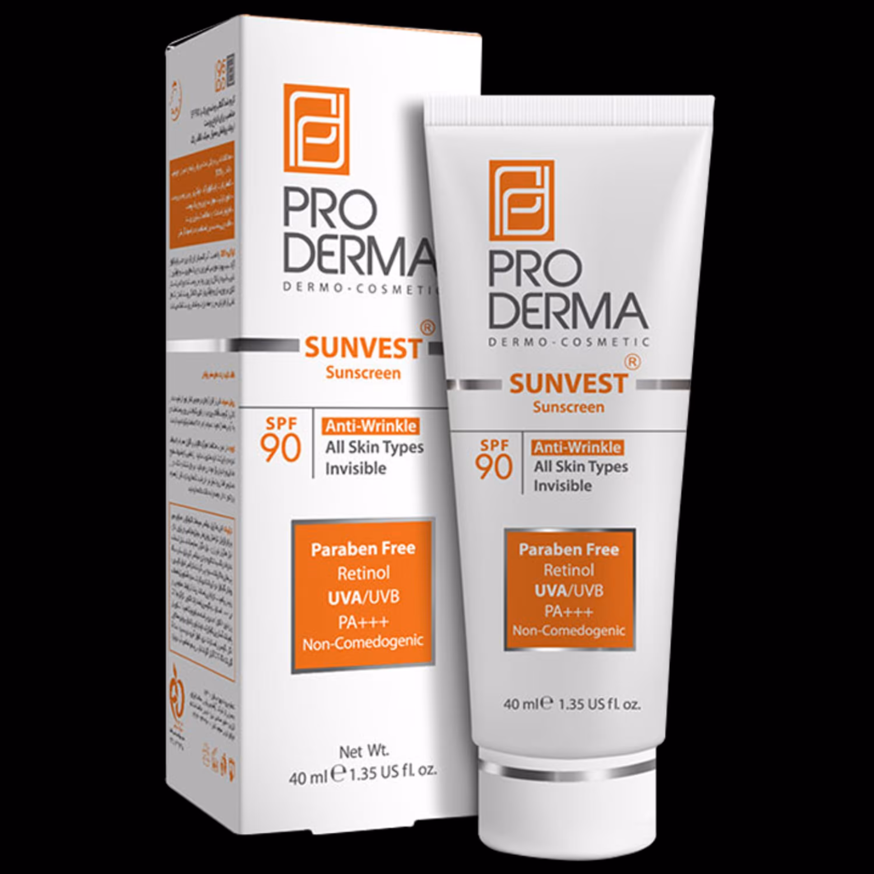 پرودرما کرم ضد آفتاب  90 درصد بی رنگ و ضد چروک پرودرما بدون رنگ SPF90 حجم 40 میلی لیتر انقضا 1405.6