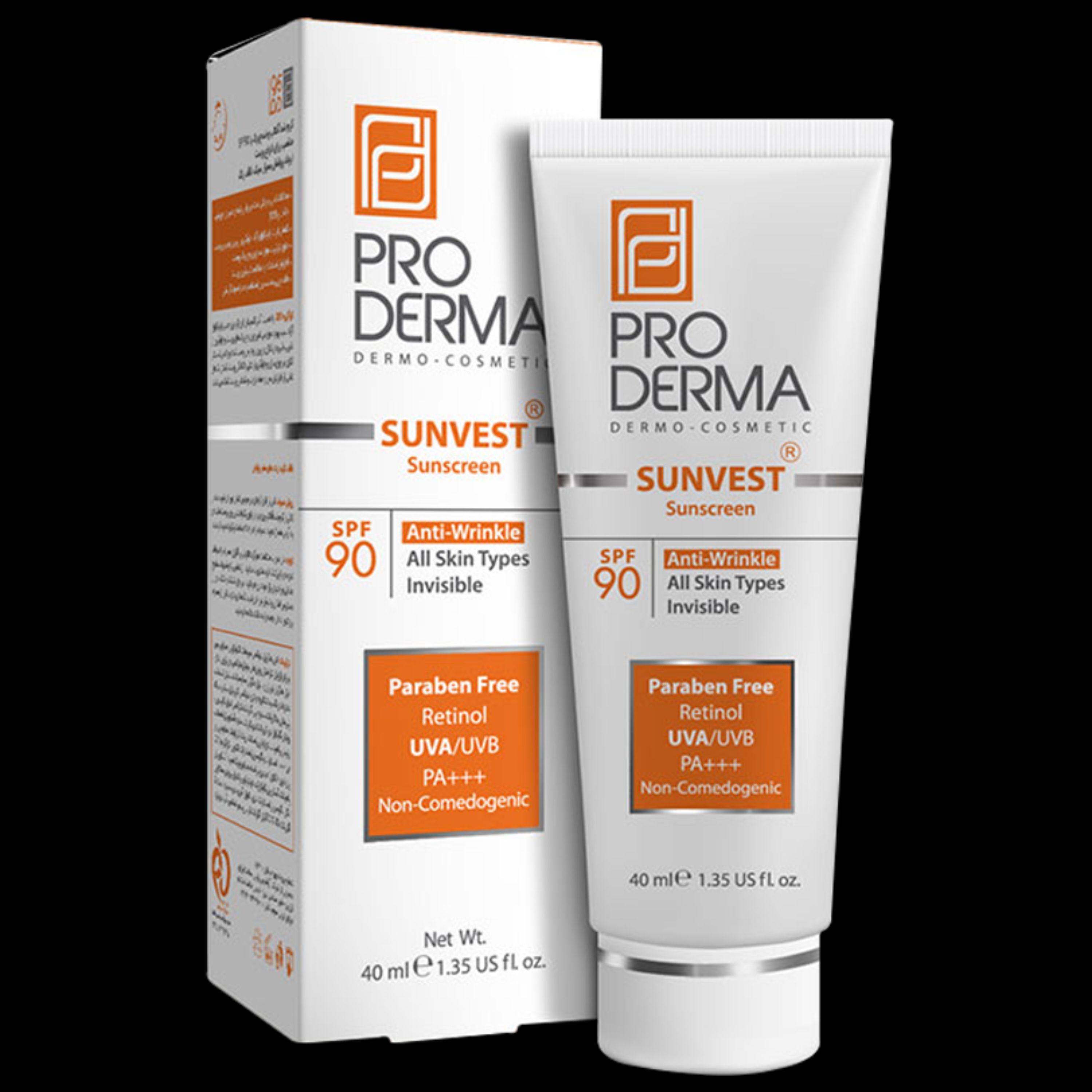 پرودرما کرم ضد آفتاب 90 درصد بی رنگ و ضد چروک پرودرما بدون رنگ SPF90 حجم 40 میلی لیتر انقضا 1405.6