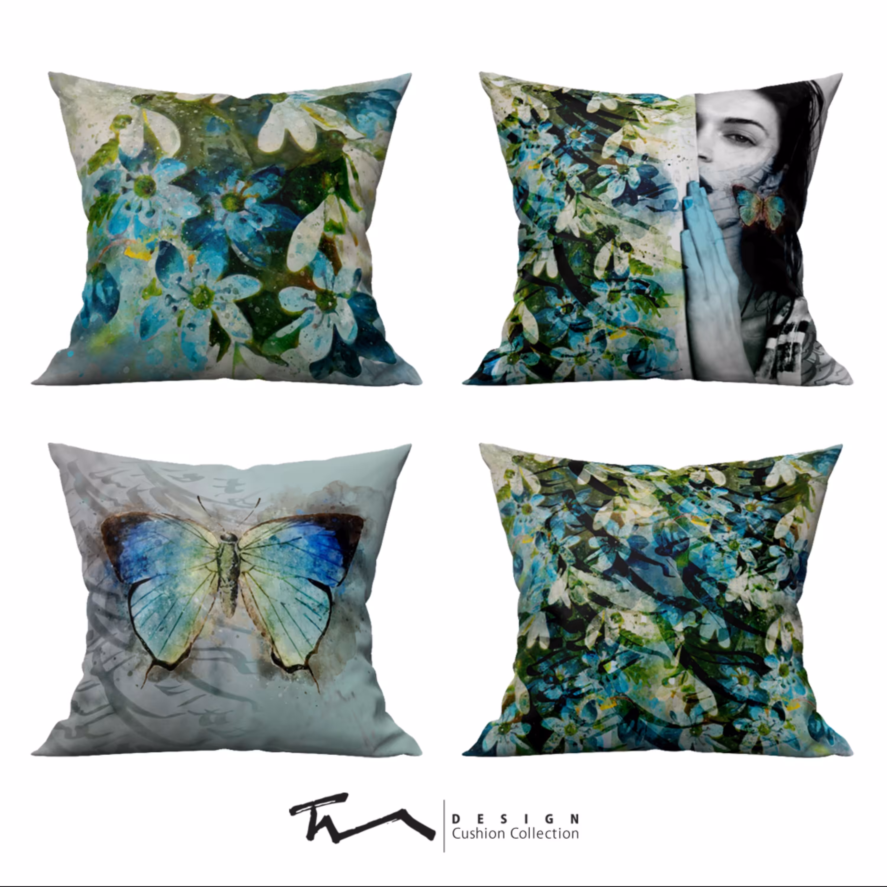 چهار عدد کاور کوسن طرح در عالم پروانگی - دو رو مخمل پورش - 40 در 40 - زیپ مخفی 