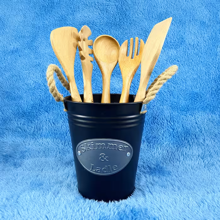 ست کفگیر ملاقه سیلیکونی سطلی طوسی کد 8505