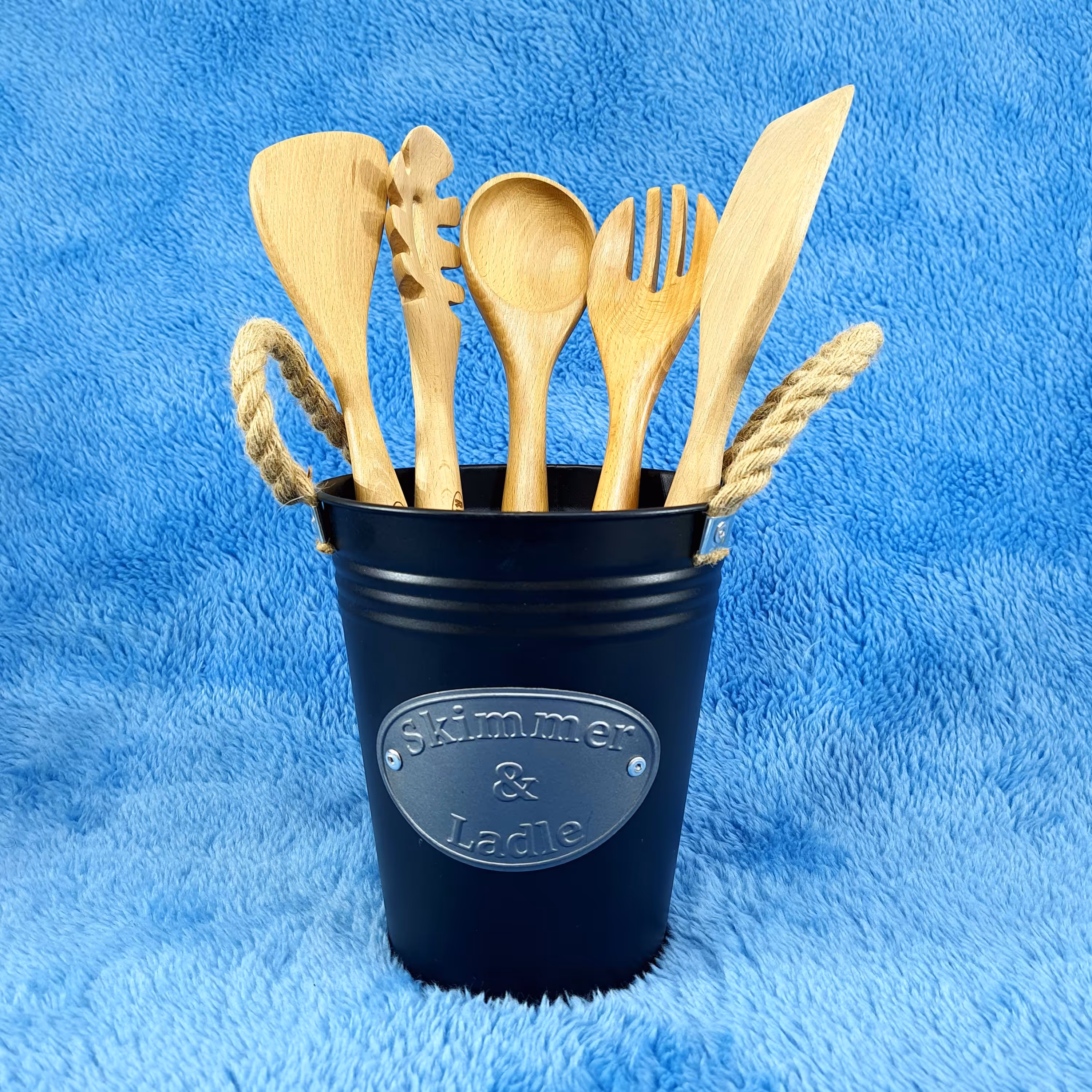 ست کفگیر ملاقه سیلیکونی سطلی طوسی کد 8505