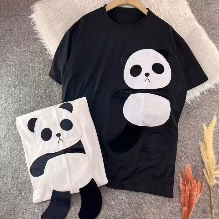 تیشرت عروسکی پاندا سفید و مشکی