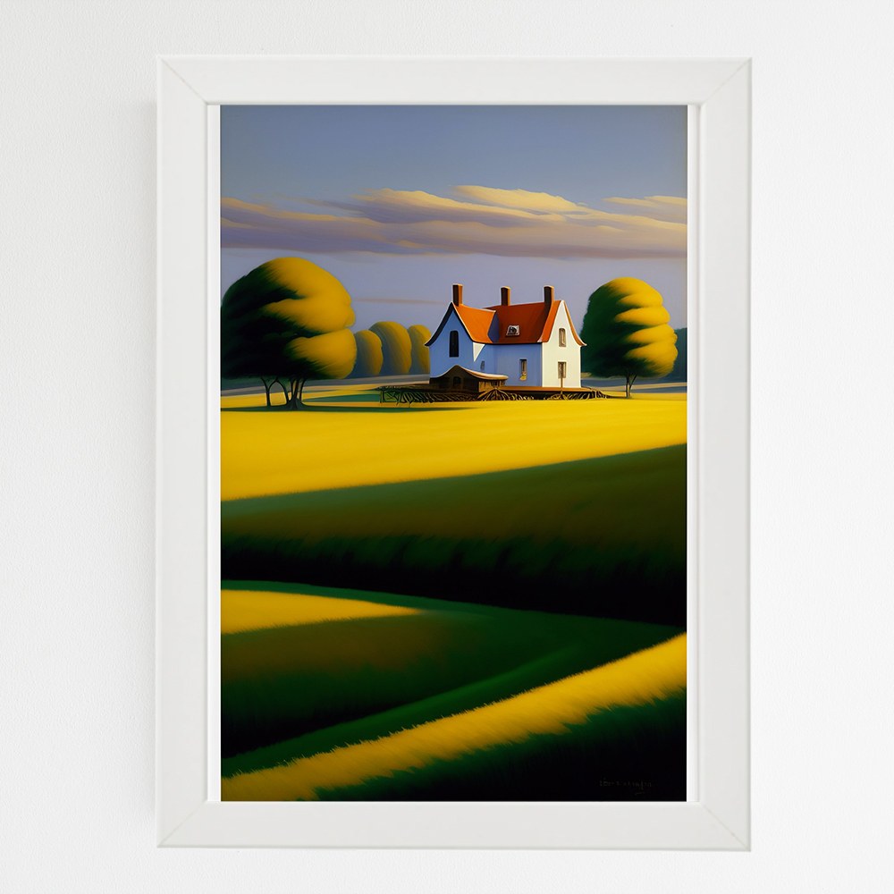 تابلو طرح خانه ای در طبیعت با قاب 21در30 سفید مدل AX8