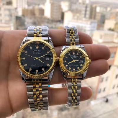 ست ساعت رولکس زنانه و مردانه بند استیل دو رنگ طلایی