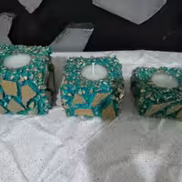 جاشمعی سه سایز سرامیکی (آبی فیروزه ای طلایی)