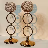 شمعدان طلایی طرح دو حلقه نگین دار عالیجناب در ارتفاع 37cm