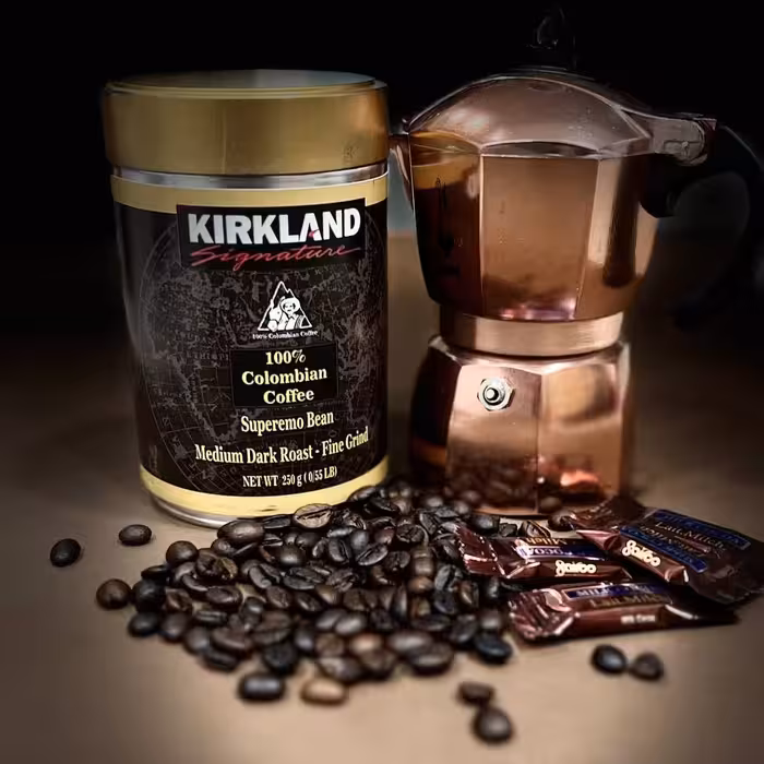 دان قهوه کلمبیا سوپریمو دارک رست کرکلند سیگناتور KIRKLANDقوطی 250 گرمی. 