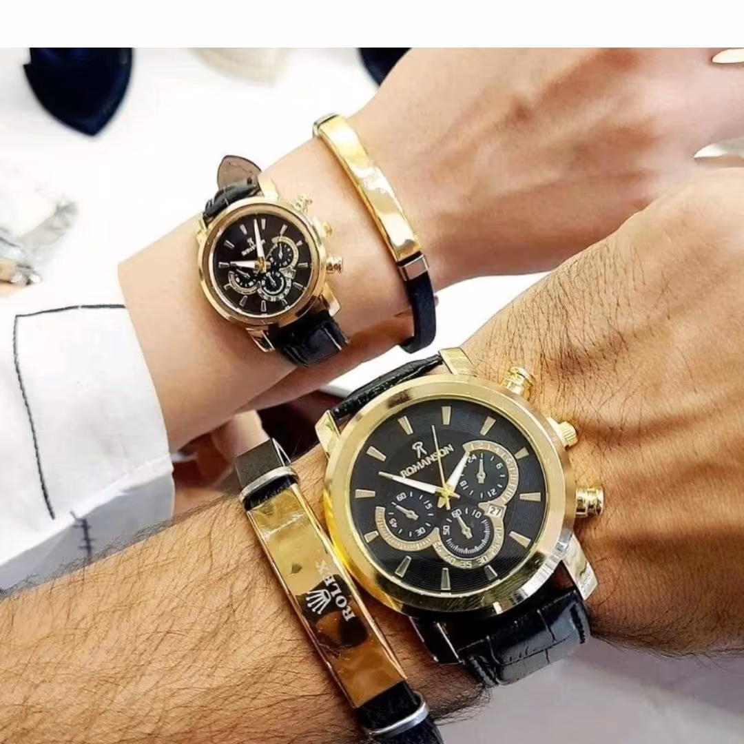 ساعت  ست بند چرمی همراه حلقه و دستبند ست