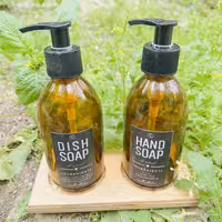 ست  جا مایع دست و ظرف با زیرِ چوبی