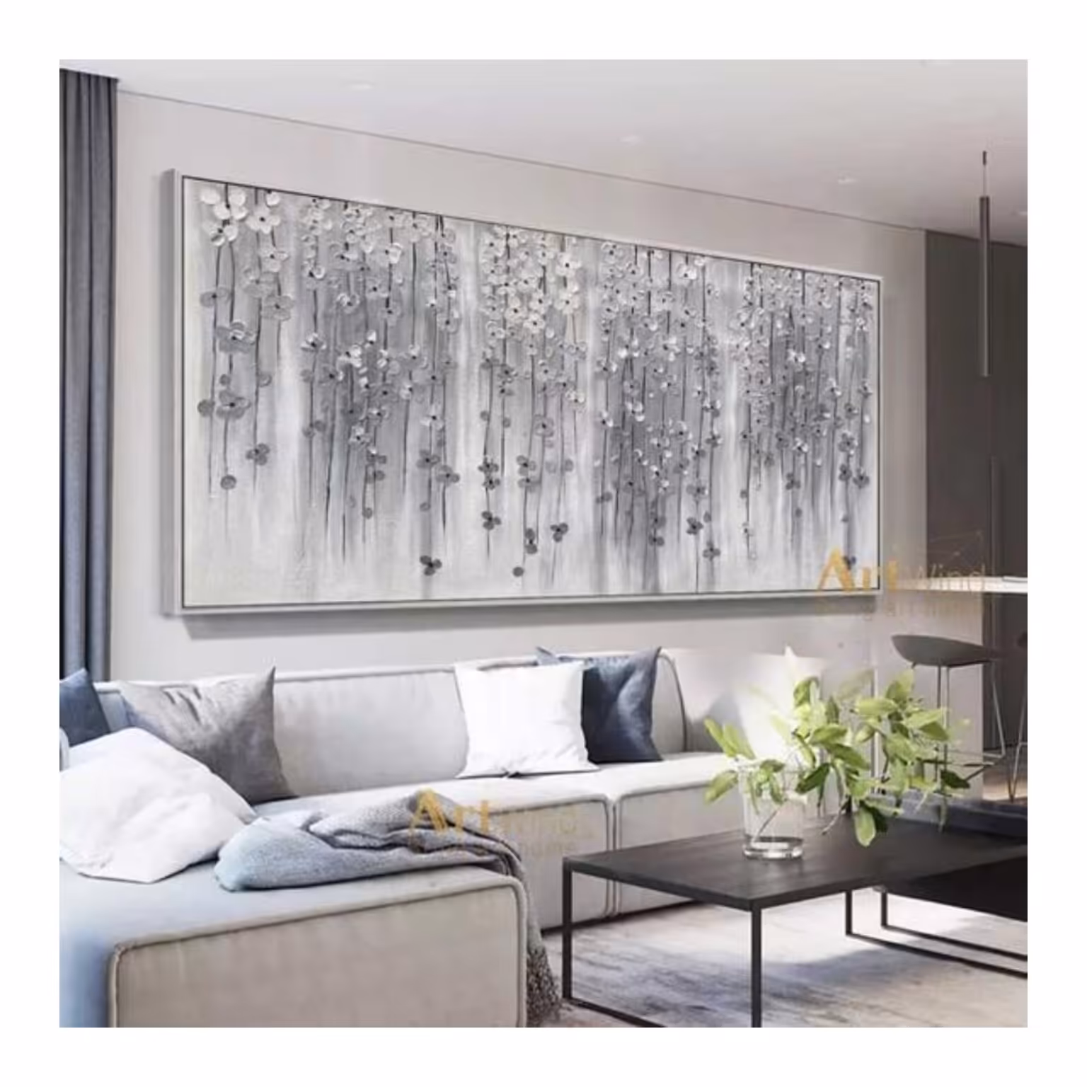 تابلو ریسه گل طوسی ابعاد 60 در 120 تماما کار دست و برجسته رنگ. گلها می تونه طلایی هم باشه تو طاقچه انواع مختلفش هست