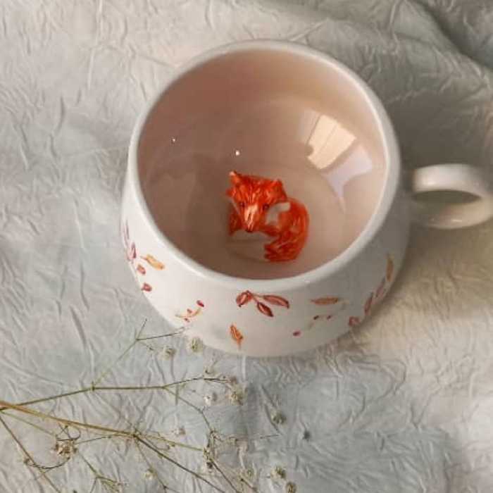 لته خوری طرح روباه تنها سرامیکی دست ساز  نقاشی زیرلعابی 