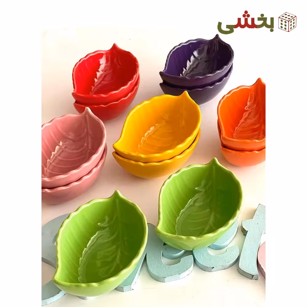 پیاله سرامیکی رنگی 6 عددی مدل برگ