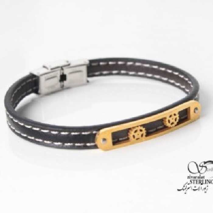 دستبند چرم با پلاک استیل طرح ستاره کد 3495