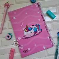 دفتر مشق سیمی جلد مقوایی 100 برگ طرح یونیکورن صورتی