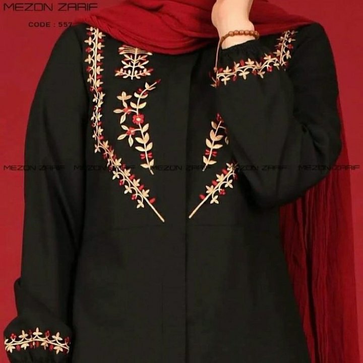 مانتو مشکی گلدوزی