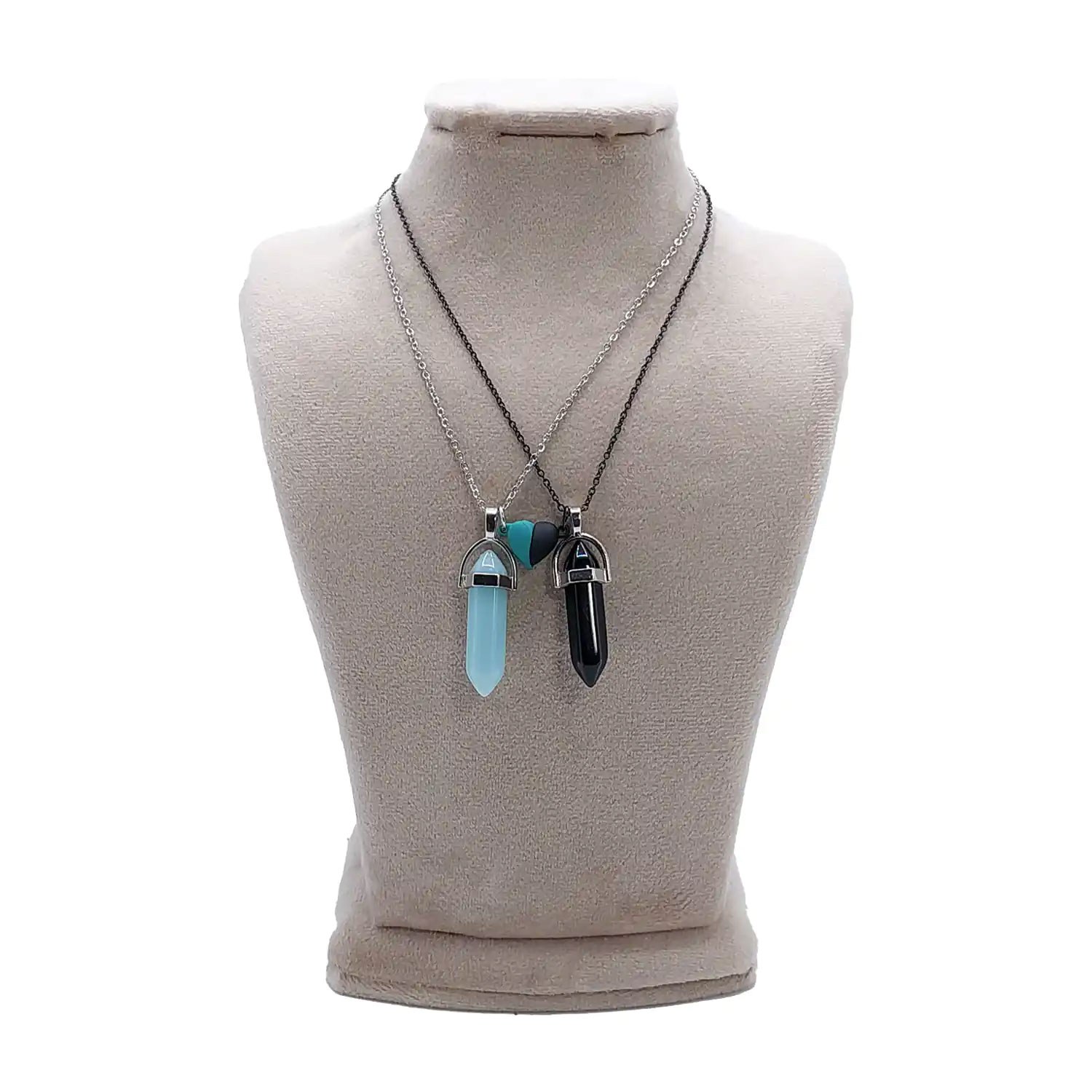  ست کاپلی گردنبند سنگ منشور مشکی و آسمانی CS-1203