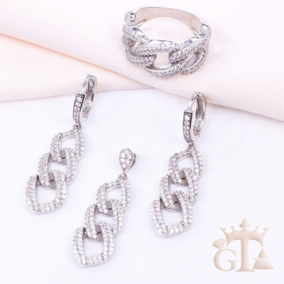 نیمست نقره طرح کارتیه قالب طلا سفید مدل پهن و درشت کد 1659