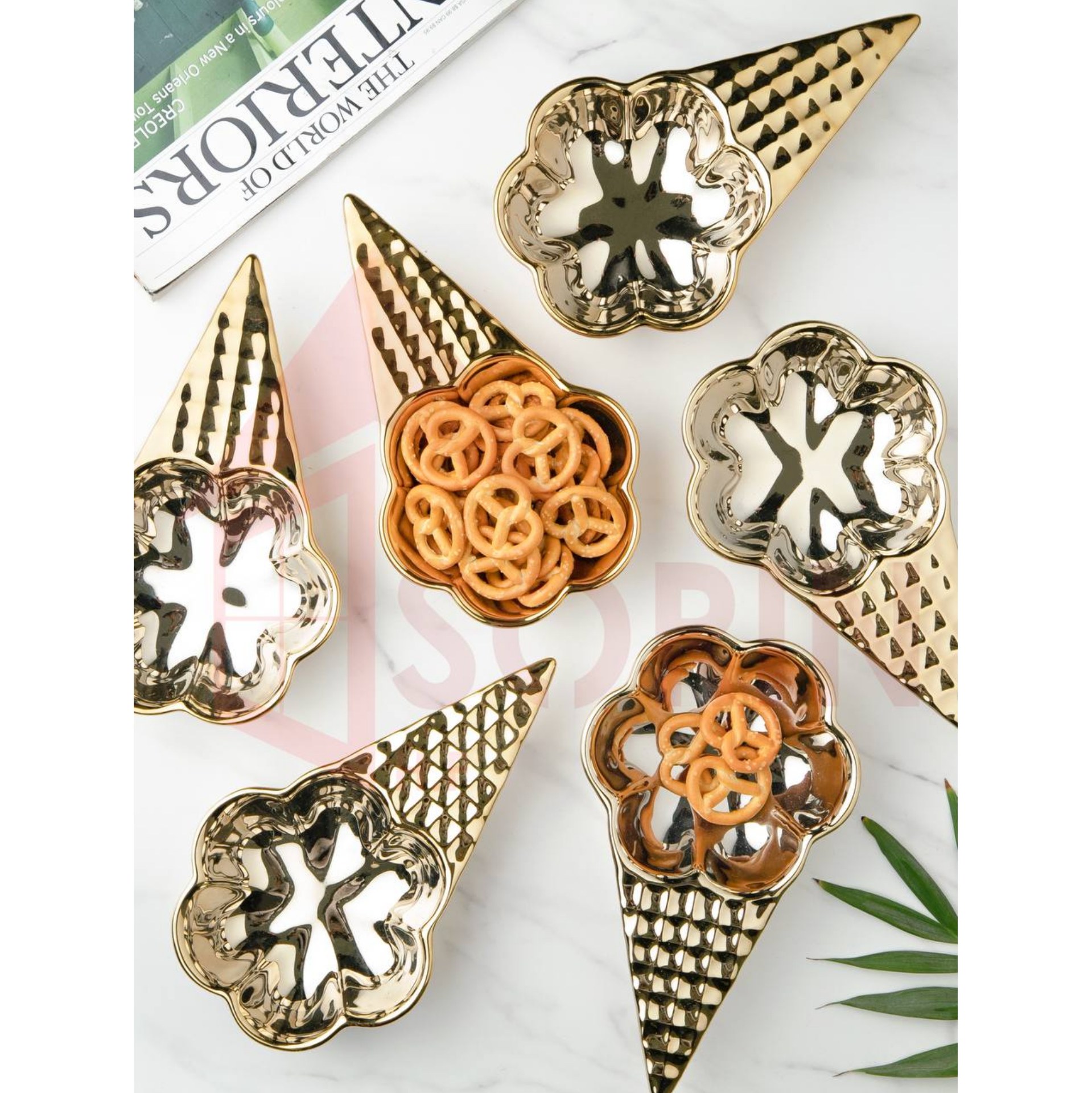 بستنی خوری حصیری سرامیکی طلایی