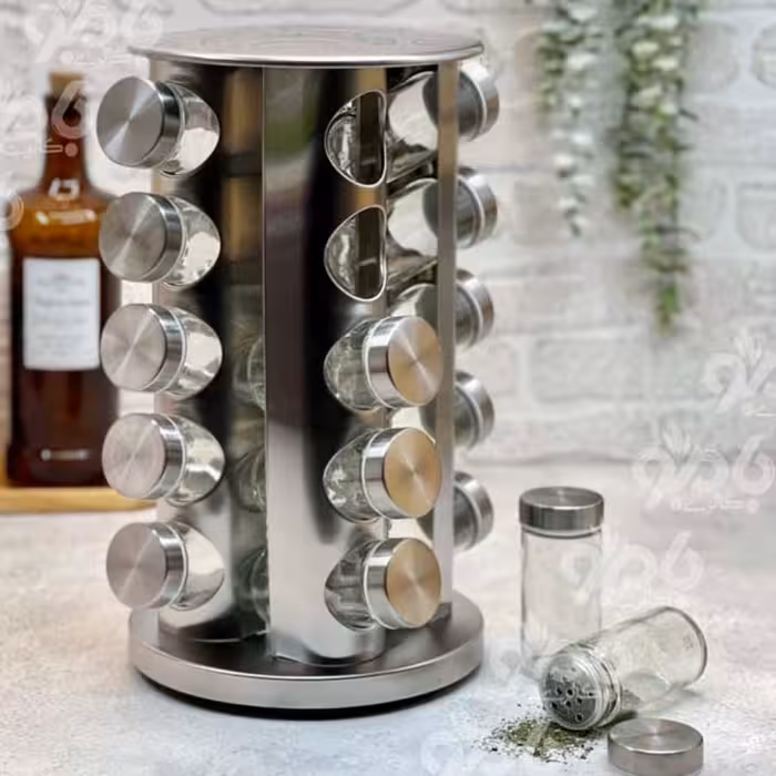 جاادویه چرخشی استیل 20تایی(جا ادویه فلفل و زنجبیل و هل و دارچین و زعفران و نمک و غیره) 