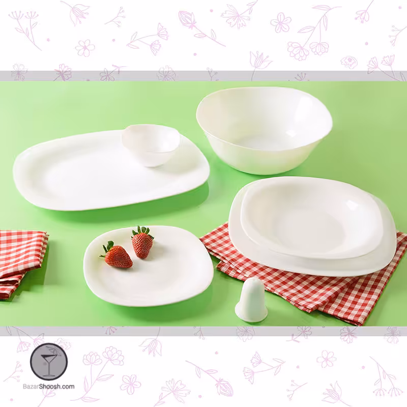 سرویس غذاخوری 28 پارچه سفید قالب مربع پارس اپال