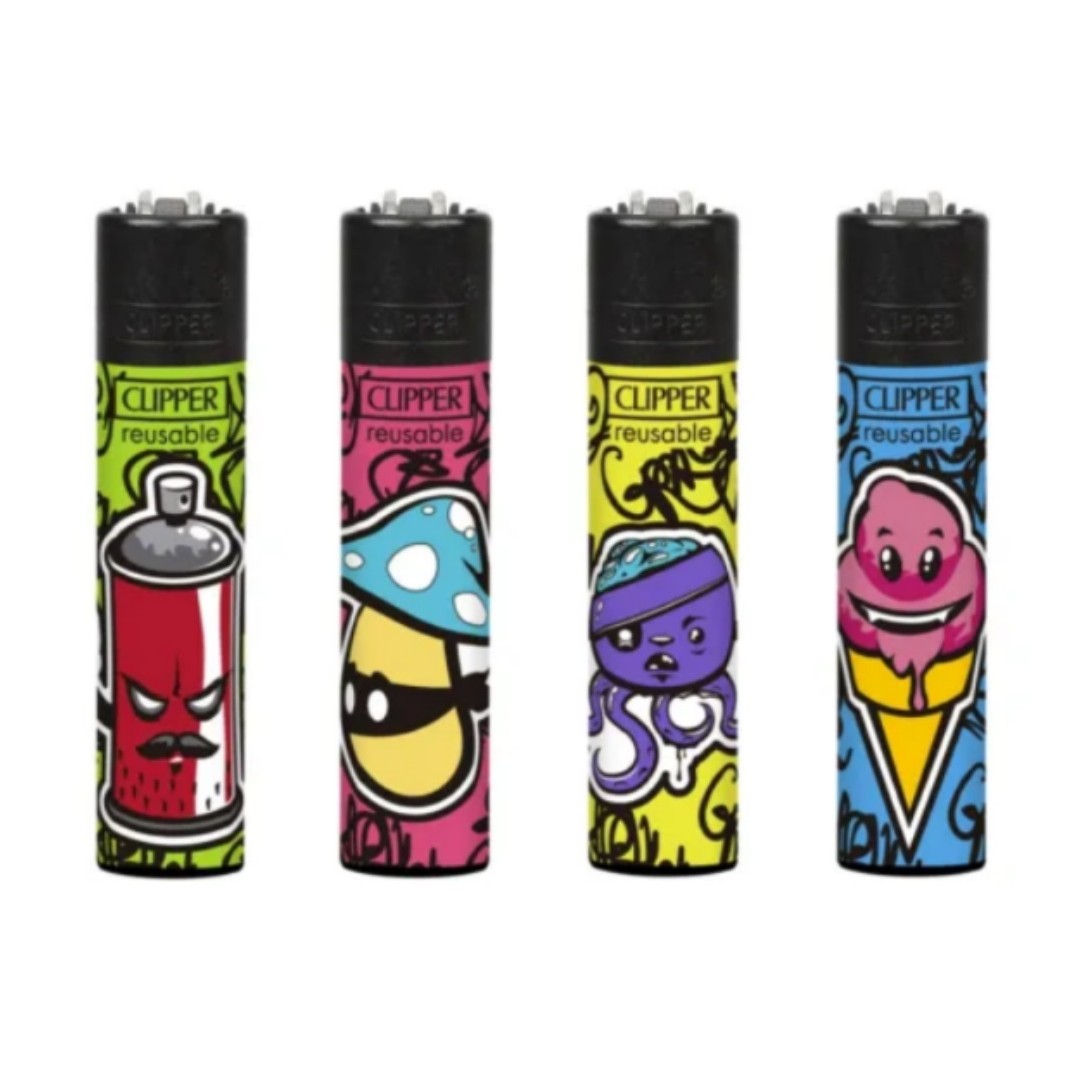 فندک کلیپر سایز کوچک مجموعه 4 عددی طرح street life II