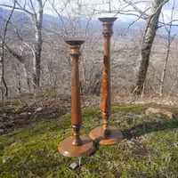 ست پایه شمدان کنار سالنی تمام چوب خراطی دوتکه کوتاه وبلند