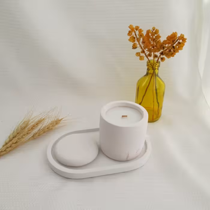 ست شمع معطر و سینی  پودرسنگ هنری