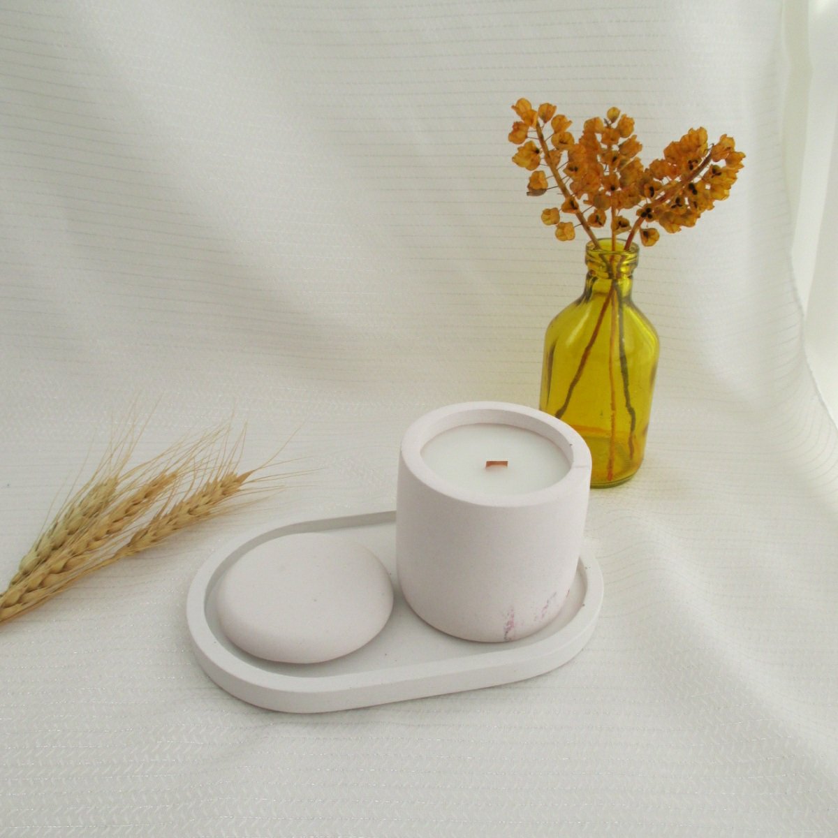 ست شمع معطر و سینی  پودرسنگ هنری