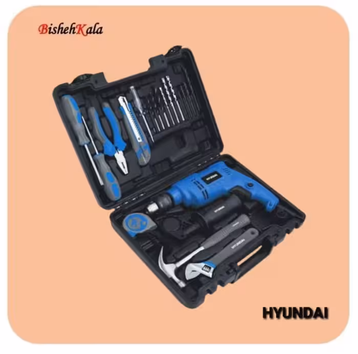 کیت دریل چکشی 720 وات یک سرعته با متعلقات HYUNDAI هیوندای مدل HP7221