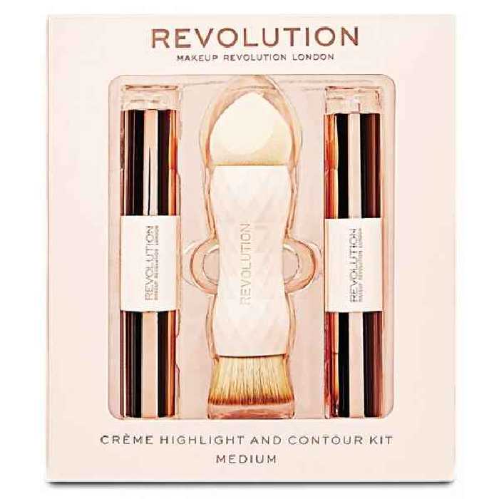 ست کانتور و هایلایتر و براش رولوشن Revolution مدل CREAM HIGHLIGHT AND CONTOUR KIT MEDIUM