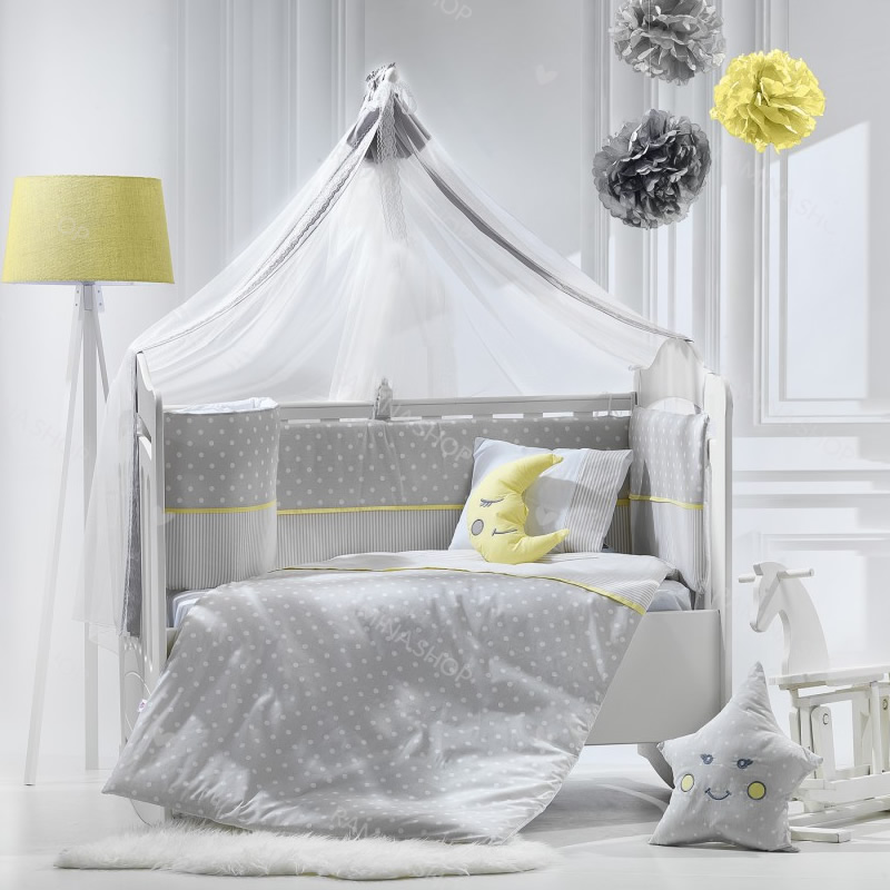 سرویس روتختی نوزاد 10 تکه طرح ماه و ستاره طوسی مامی شاپ Momi Shop