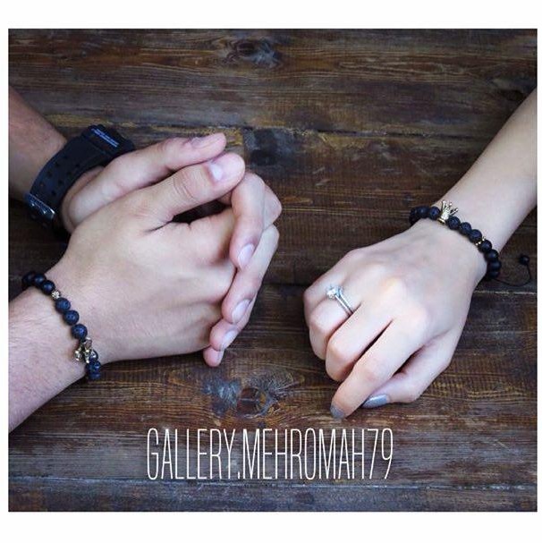 دستبند تاج ست دو نفره با سنگ اونیکس و لاوا