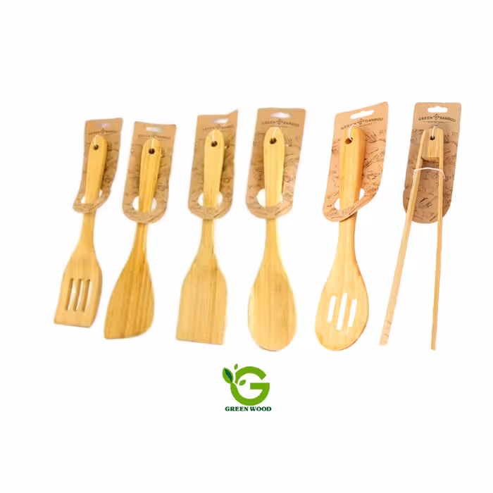 سرویس 6 پارچه کفگیر و ملاقه چوبی بامبو برند گرین بامبو کد Gw40101005