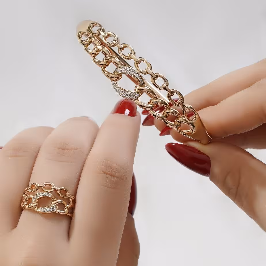  دستبند النگویی ژوپینگ زنانه طرح طلا با کیفیت عالی  به همراه انگشتر  مدل 002