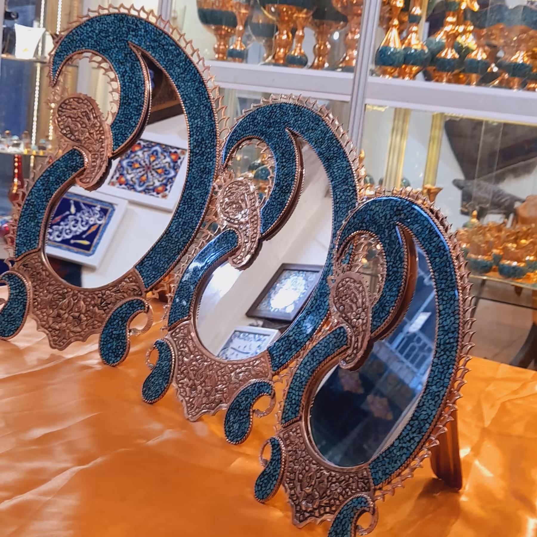 آینه فیروزه کوب طرح ترمه  40 س