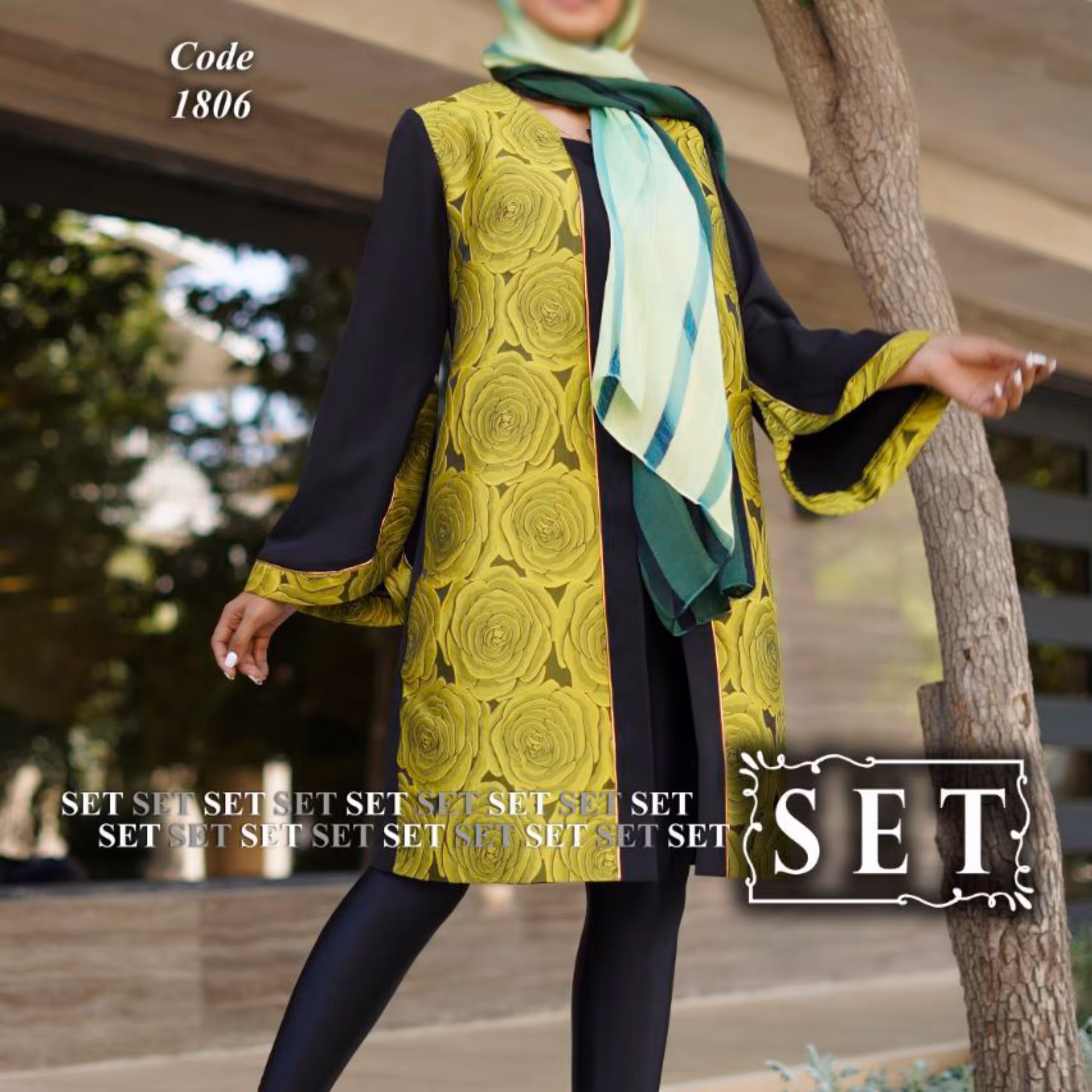 مانتو مجلسی ژاکارد مدل ارکیده رنگ زرد برند SET