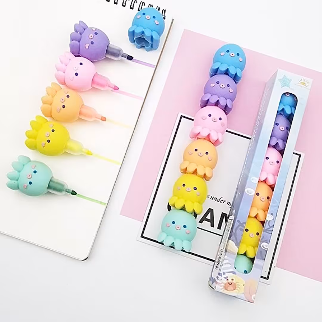 ماژيک هايلايت پاستلی 5 رنگ طرح اختاپوس