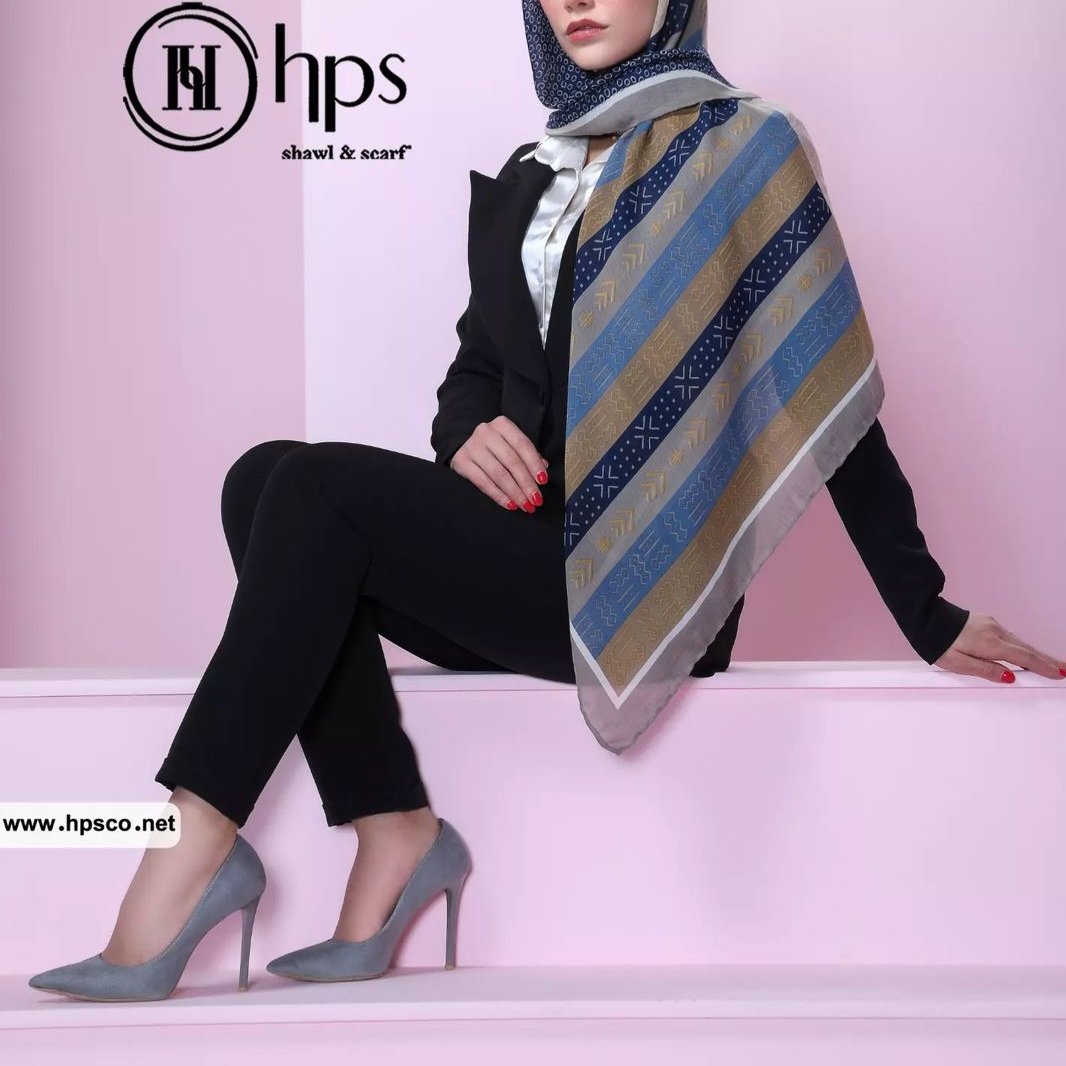 روسری زنانه تابستانه مدل صبا رنگ آبی قهوه ای جنس حریر نخ ارسال رایگان