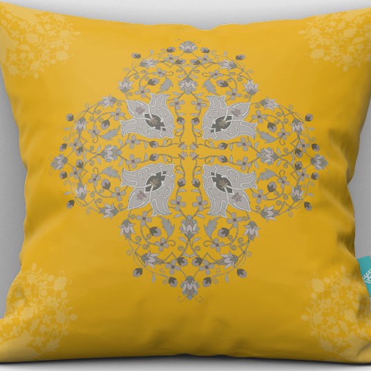 کاور کوسن مخمل 40x40 طرح دلنواز زرد و طوسی رنگ سال آرت مان