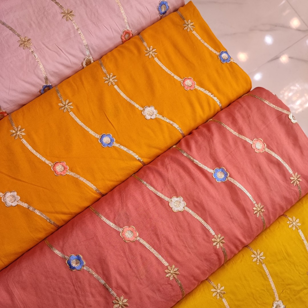 پارچه نخی سوزن دوزی ، پولک دوزی و خامه دوزی هندی