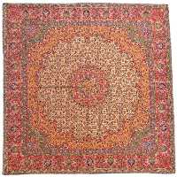 رومیزی مربع ترمه ابریشم کد TRM164 نفیس رنگ کرم پررنگ آستر شکلاتی مغزی دوزی 
