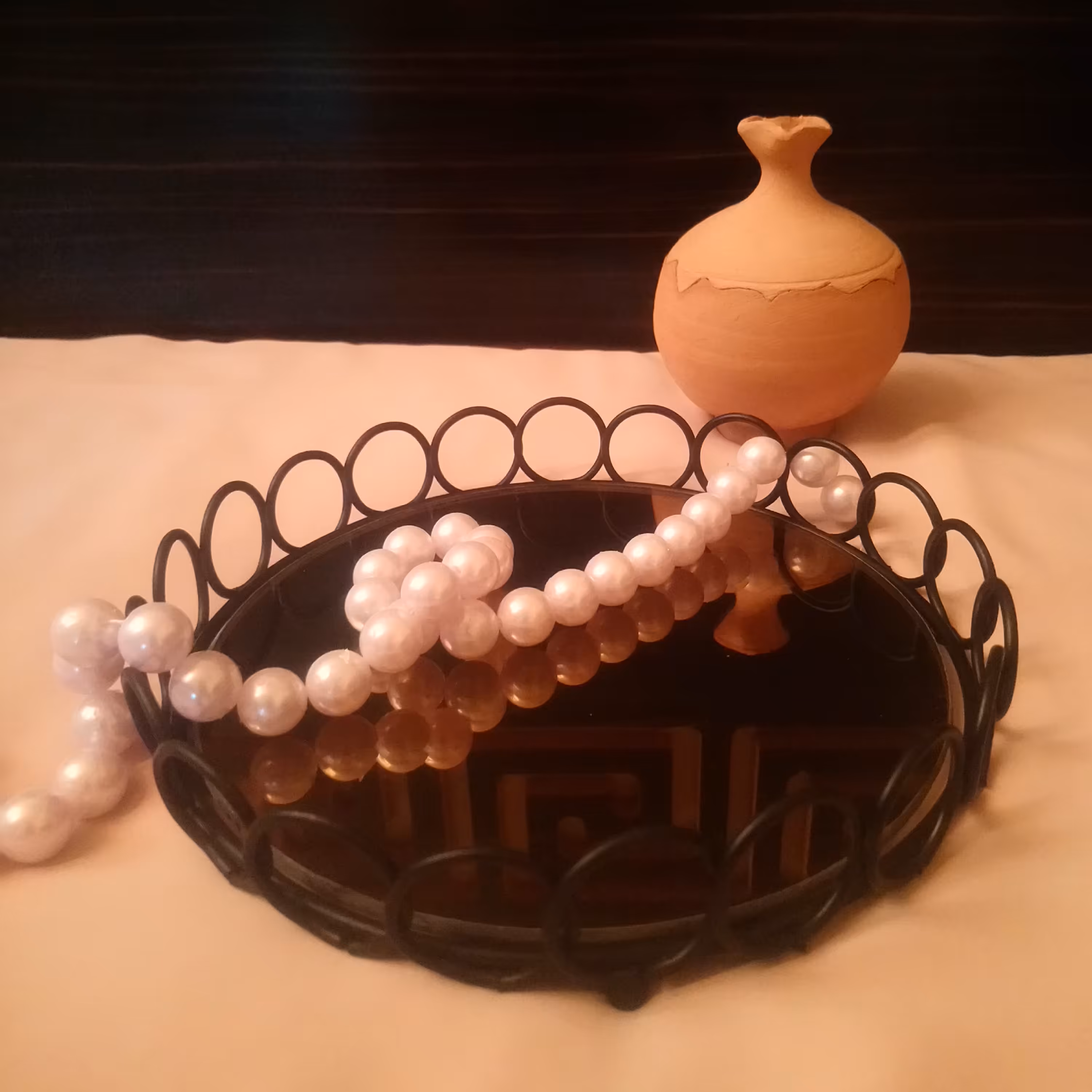 سینی گرد مینی المپیک مشکی با آینه برنز 